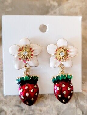 🌺Strawberry Flower Earings Strawberry Accessories Strawberry Jewelry